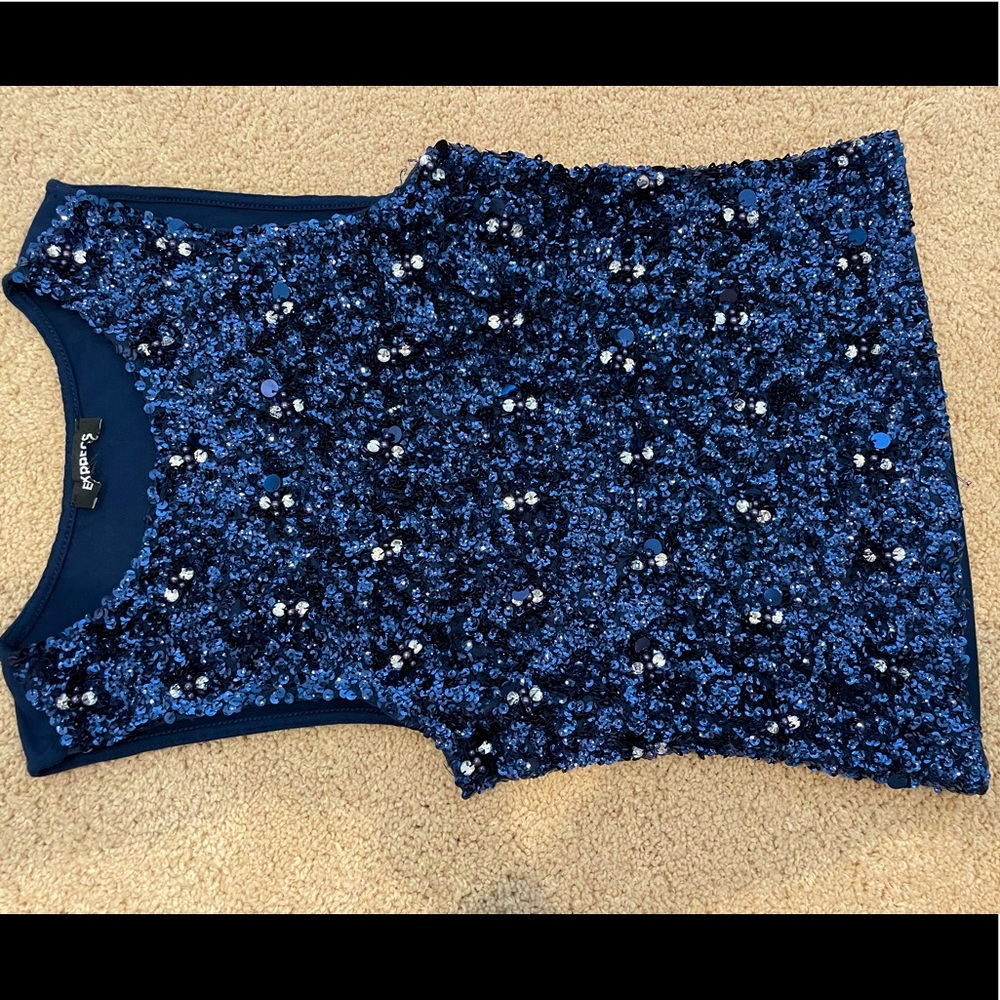 Gorgeous Formal Express Sequin Pattern Blue Tank